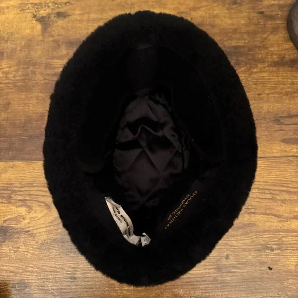 Brooks Brothers Black Mouton Lamb Fur Storm Hat Visor USA Made Large